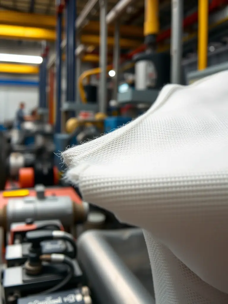 A nickel filter cloth used in a new energy application, specifically in a battery production facility, highlighting its corrosion resistance.