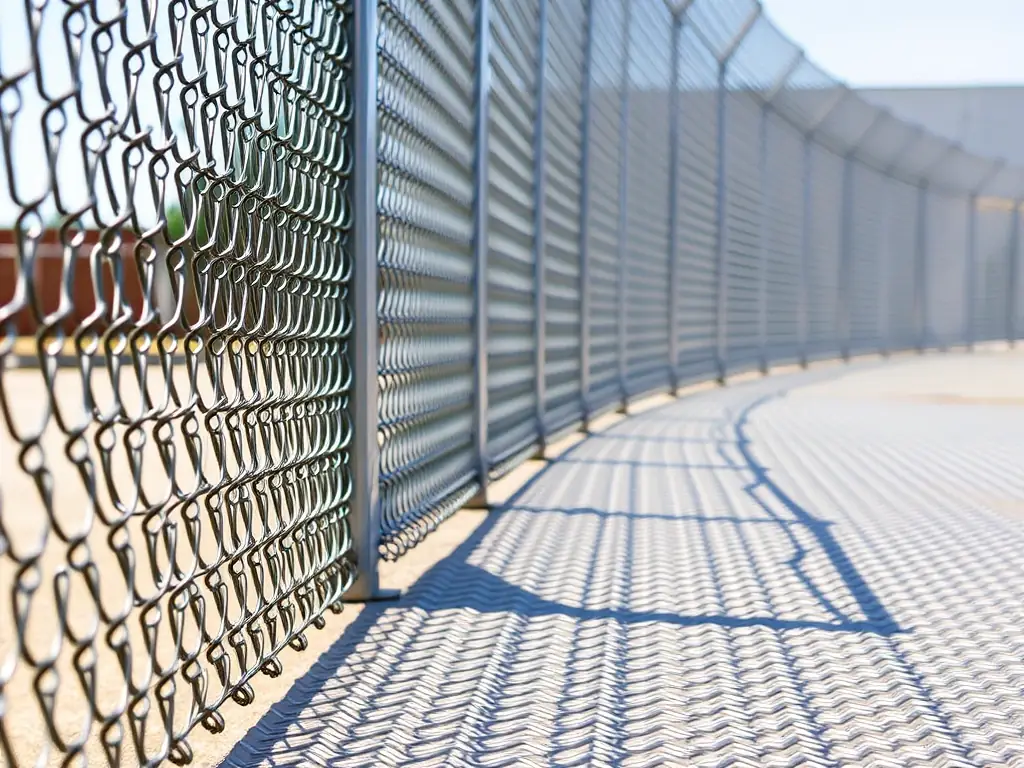 A visual representation of the strength and durability of Standard Expanded Metal, depicting it being used in a heavy-duty application, such as a security fence or industrial flooring.
