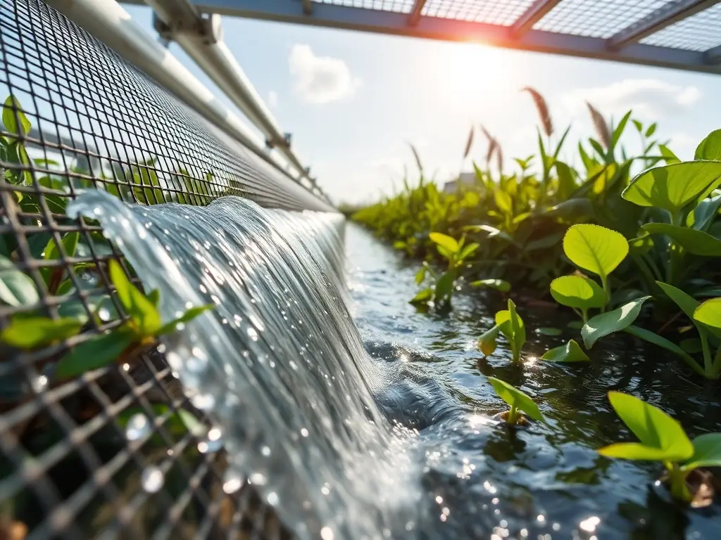 An image depicting mill grade wire mesh used in an environmental protection system, such as air or water filtration, emphasizing its role in sustainable practices.
