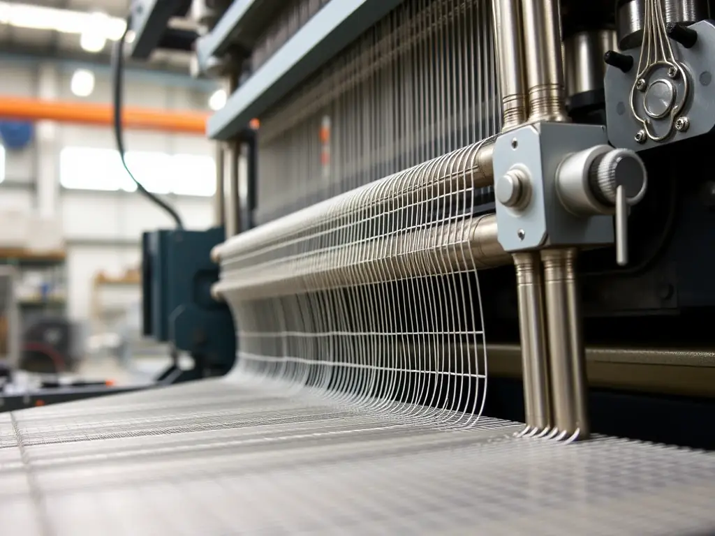 An image showcasing the precise weaving pattern of Hebei Mutual Metal Co.'s vibrating screen mesh, highlighting its uniform openings and consistent performance. The focus is on the mesh's ability to accurately separate materials based on size.