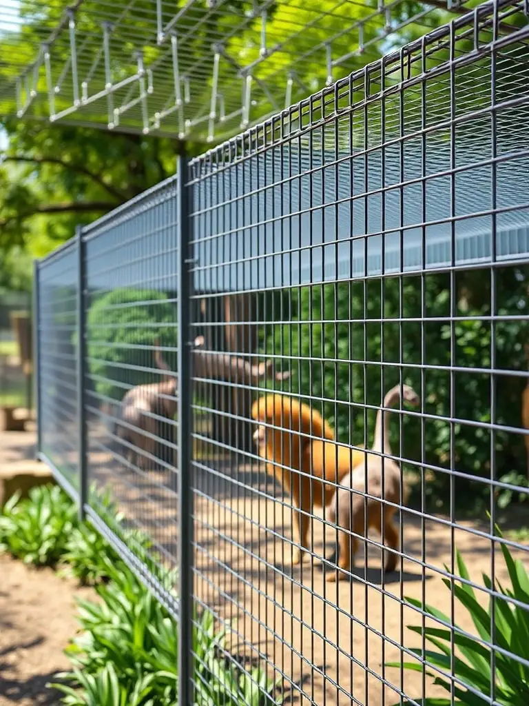 A sample of welded wire mesh with small square openings, demonstrating its strength and rigidity, suitable for predator-proof enclosures.