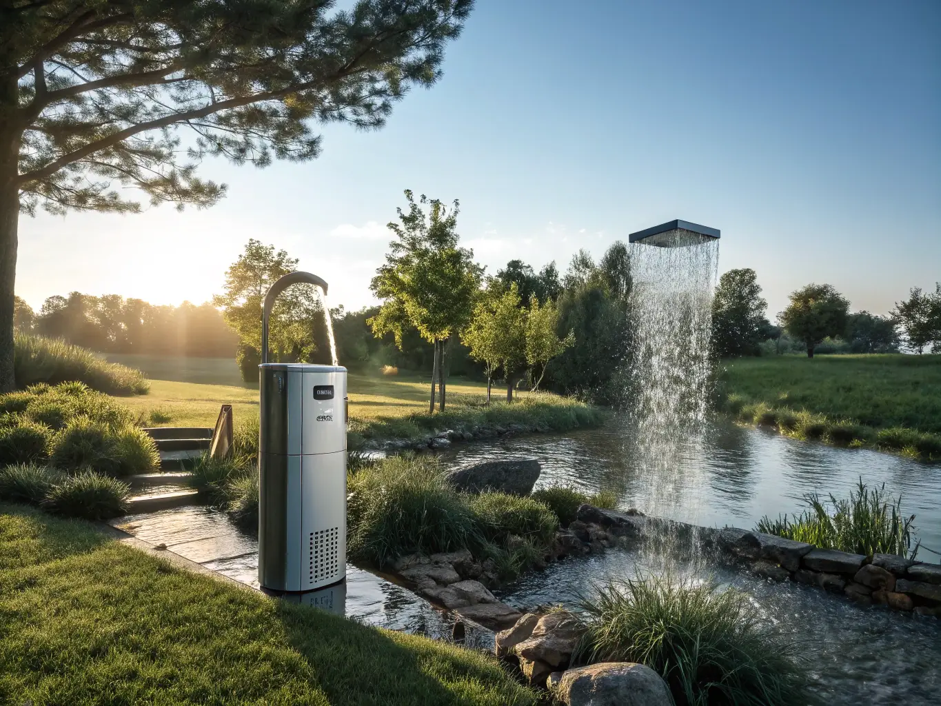 A visually appealing image of filter cloth being used in an environmental application, such as water purification or air filtration. The scene should convey a sense of cleanliness and environmental responsibility.