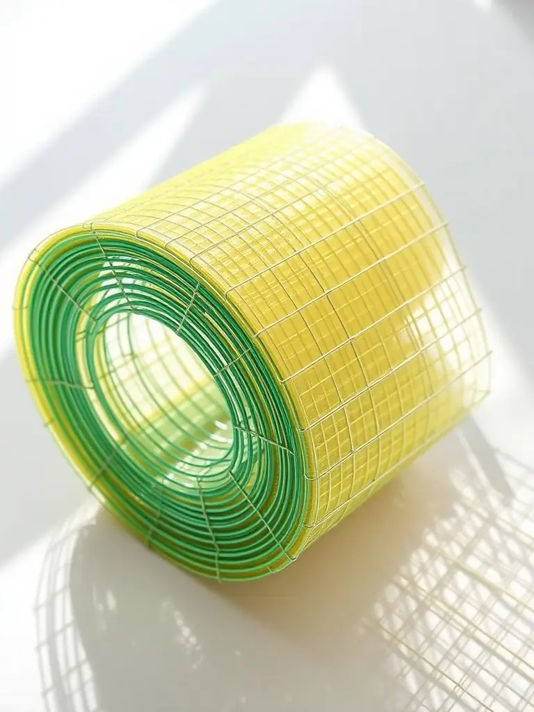 A roll of PVC-coated poultry netting, highlighting its vibrant green color and smooth finish, ideal for aesthetic integration into garden environments.