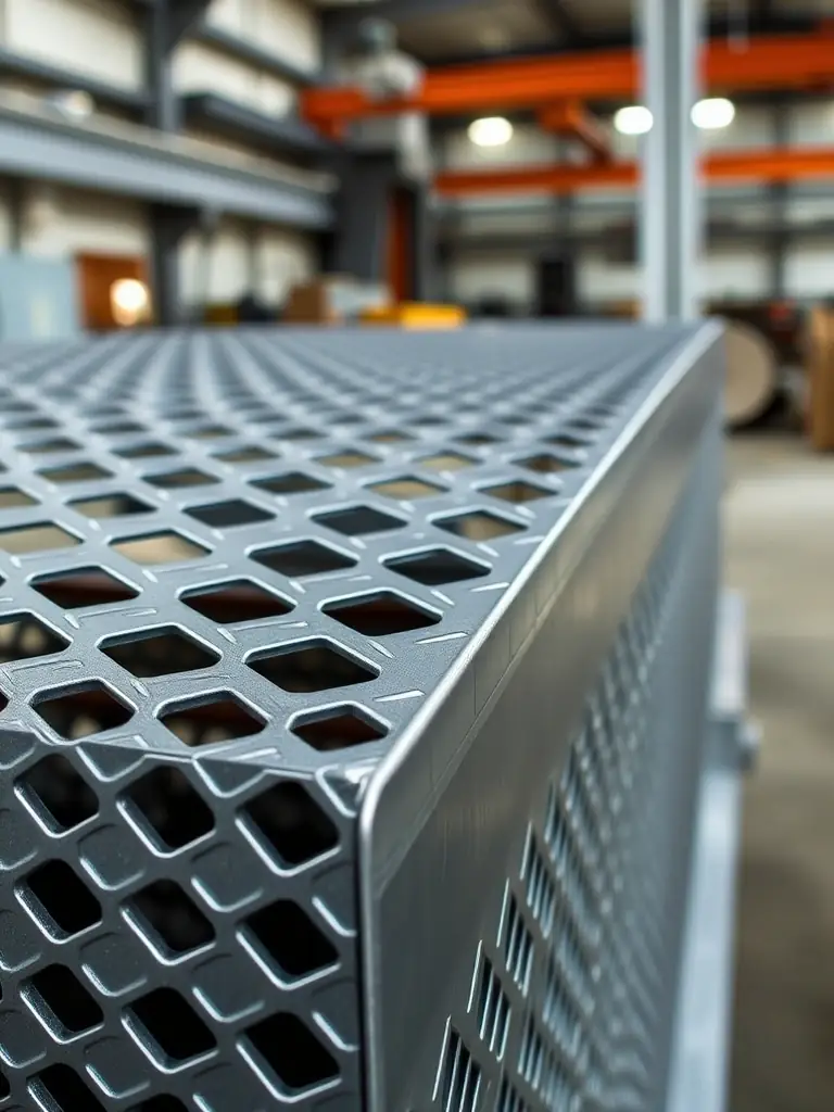A close-up shot of Standard Expanded Metal being used as a protective grill in an industrial machine, showcasing its durability and safety features in a factory setting.