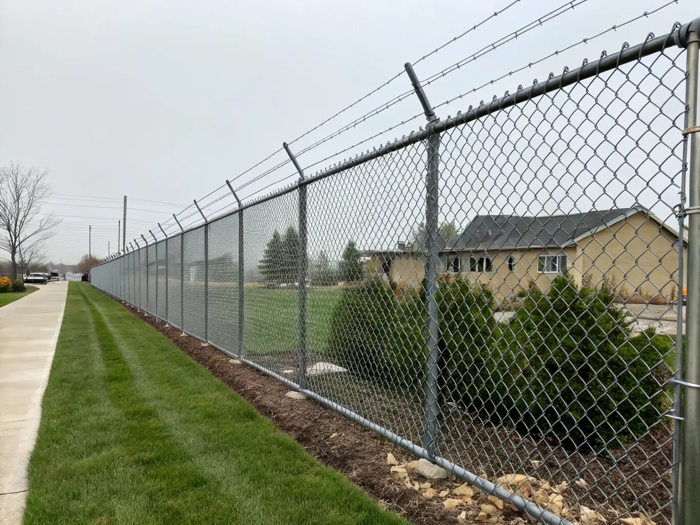 A close-up shot of a stainless steel chain link fence, highlighting the precise weaving and sturdy construction of the mesh. The image should convey a sense of quality and attention to detail.