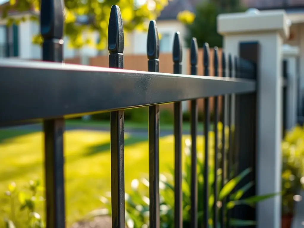 An image of a stainless steel chain link fence installed around a residential property, blending seamlessly with the landscape. The fence should appear modern and unobtrusive, enhancing the property's curb appeal.