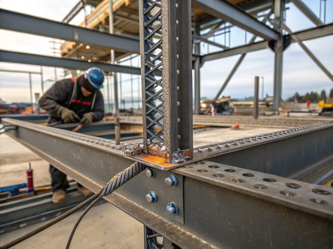 A detailed image of the welding points on Mutual Metal's Expanded Metal Catwalk Grating, emphasizing the quality and strength of the welds. The focus is on the seamless integration of the metal strands.