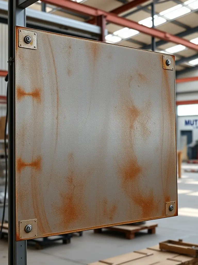 A high-resolution image showcasing a perfectly welded ranch panel, highlighting the precision and quality of the weld, set against a backdrop of the Mutual Metal factory.