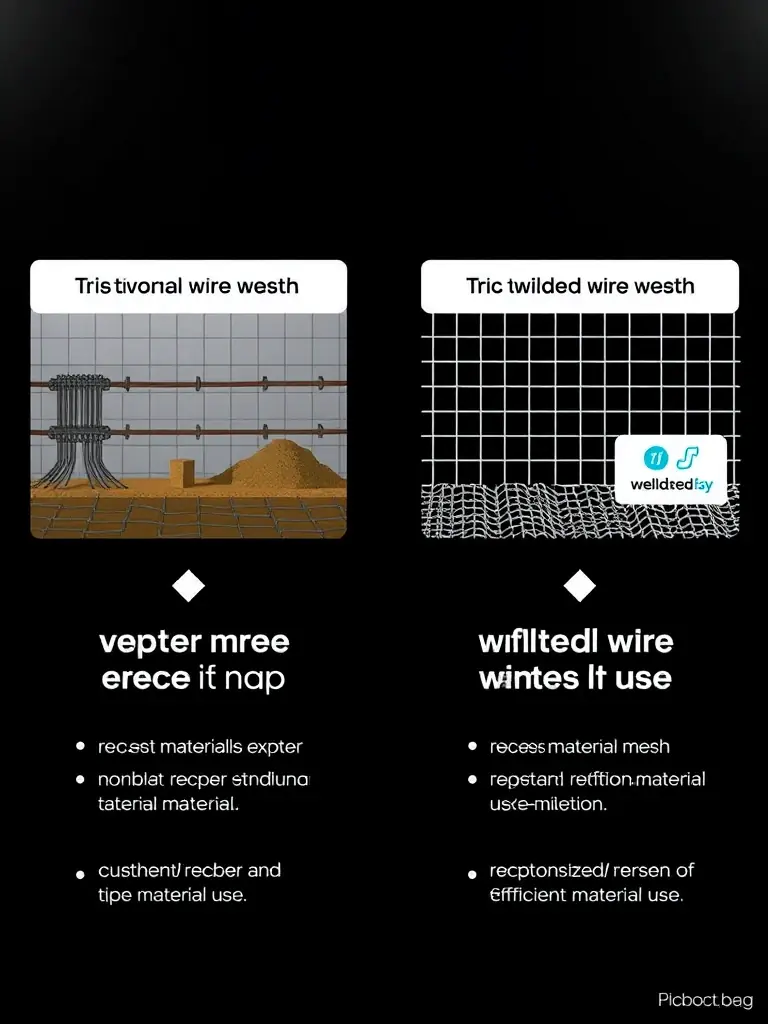 A comparison graphic showing the reduced material waste with Welded Reinforcement Mat compared to traditional rebar methods, emphasizing cost savings.