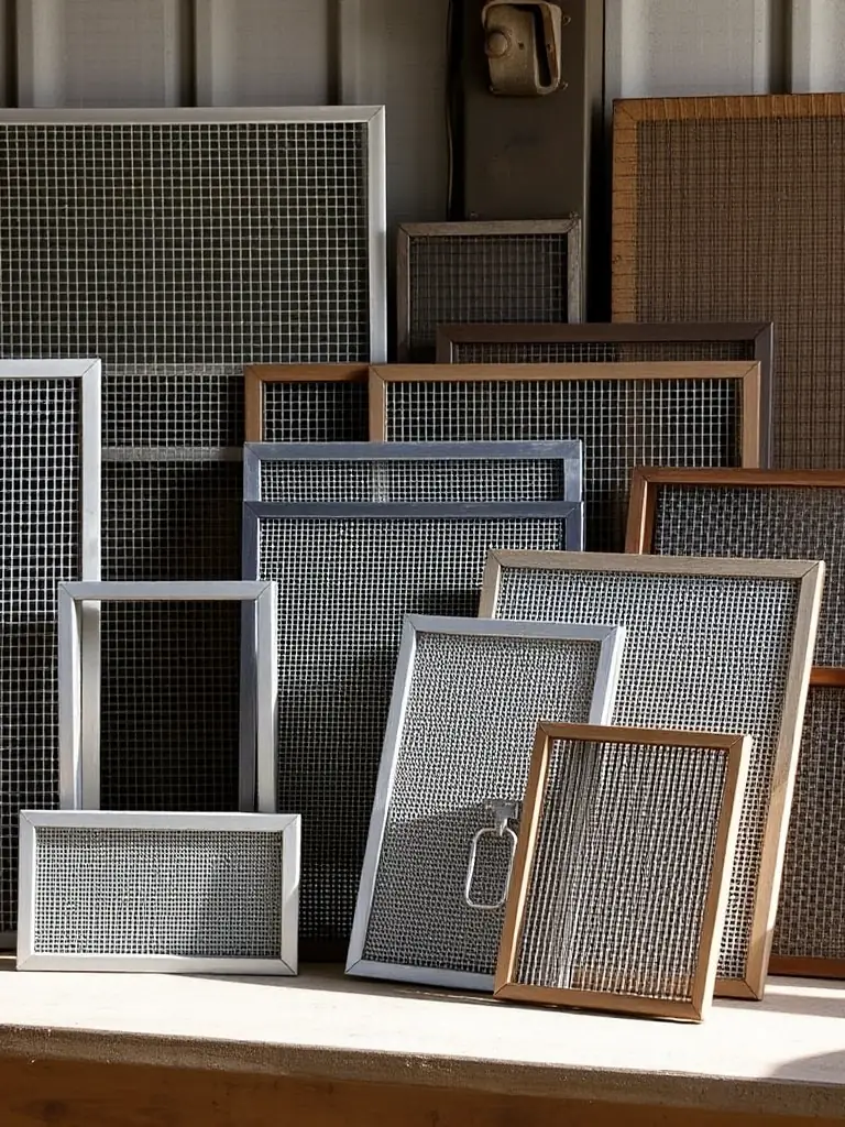 A variety of grain screens with different mesh sizes and frame designs, showcasing the customization options available to meet specific customer needs.