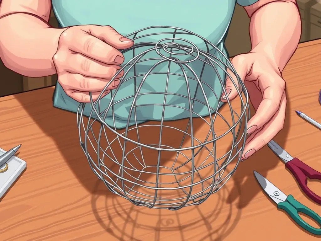 A wide shot of chicken wire being used in a craft project, such as creating a decorative mesh frame, showcasing its flexibility and aesthetic appeal.