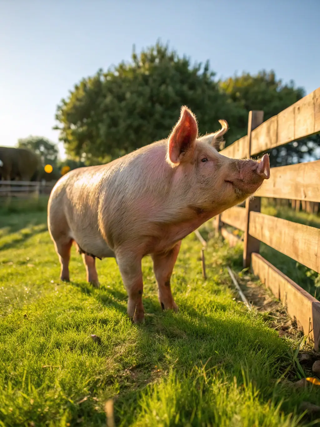 An image depicting a hog comfortably standing on the Hog Floor, highlighting the ergonomic design and reduced risk of injury due to the smooth, even surface.