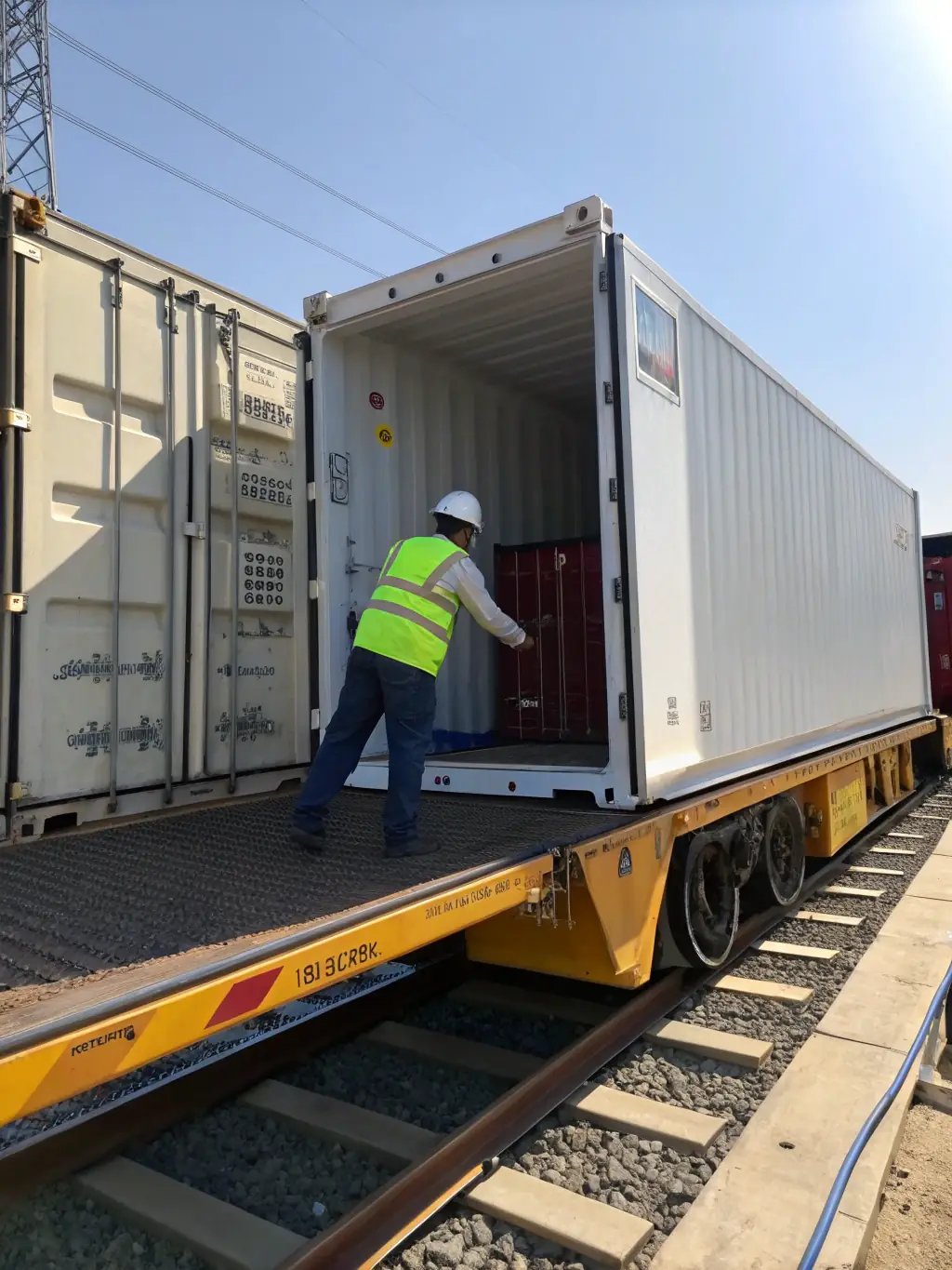 A photograph of a Mutual Metal ranch panel being loaded onto a cargo ship, illustrating the company's global delivery capabilities.
