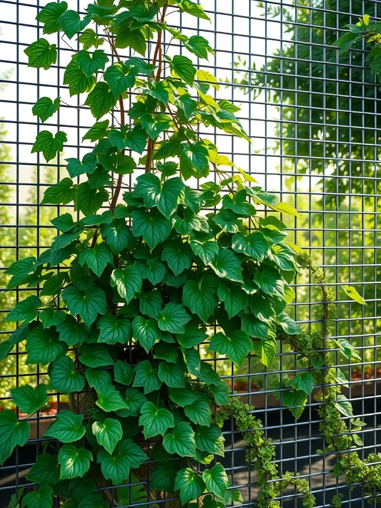 A photograph of Mutual Metal's welded hardware cloth being used in a garden setting to protect plants from pests, demonstrating its practical application.