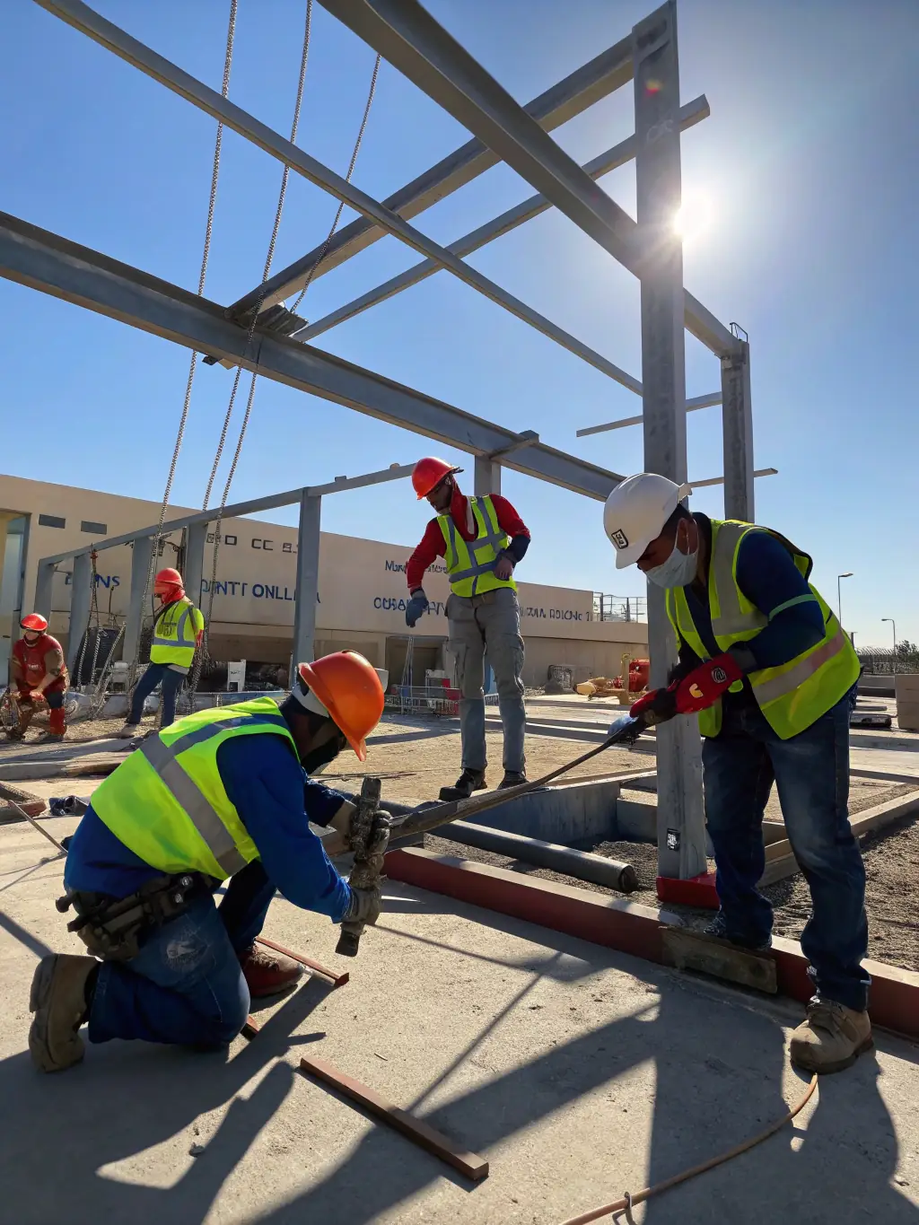 A construction site where workers are easily installing Welded Reinforcement Mat, showcasing its ease of handling and quick deployment.