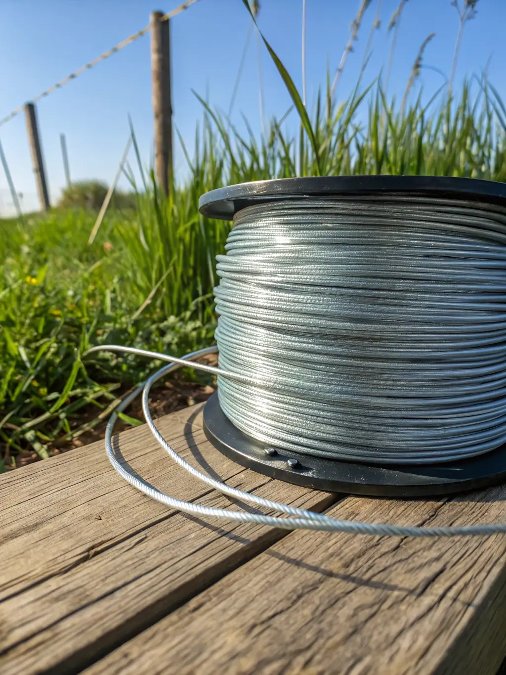 A photograph of a cattle panel made from heavy-gauge steel wire. The wire is coated with a protective layer to prevent corrosion and rust, ensuring long-lasting performance.