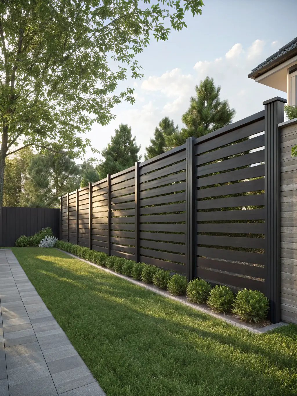 A split-screen image showcasing various Urban Fence styles and customization options, including different colors, heights, and decorative elements, with a focus on its adaptability to different architectural styles.