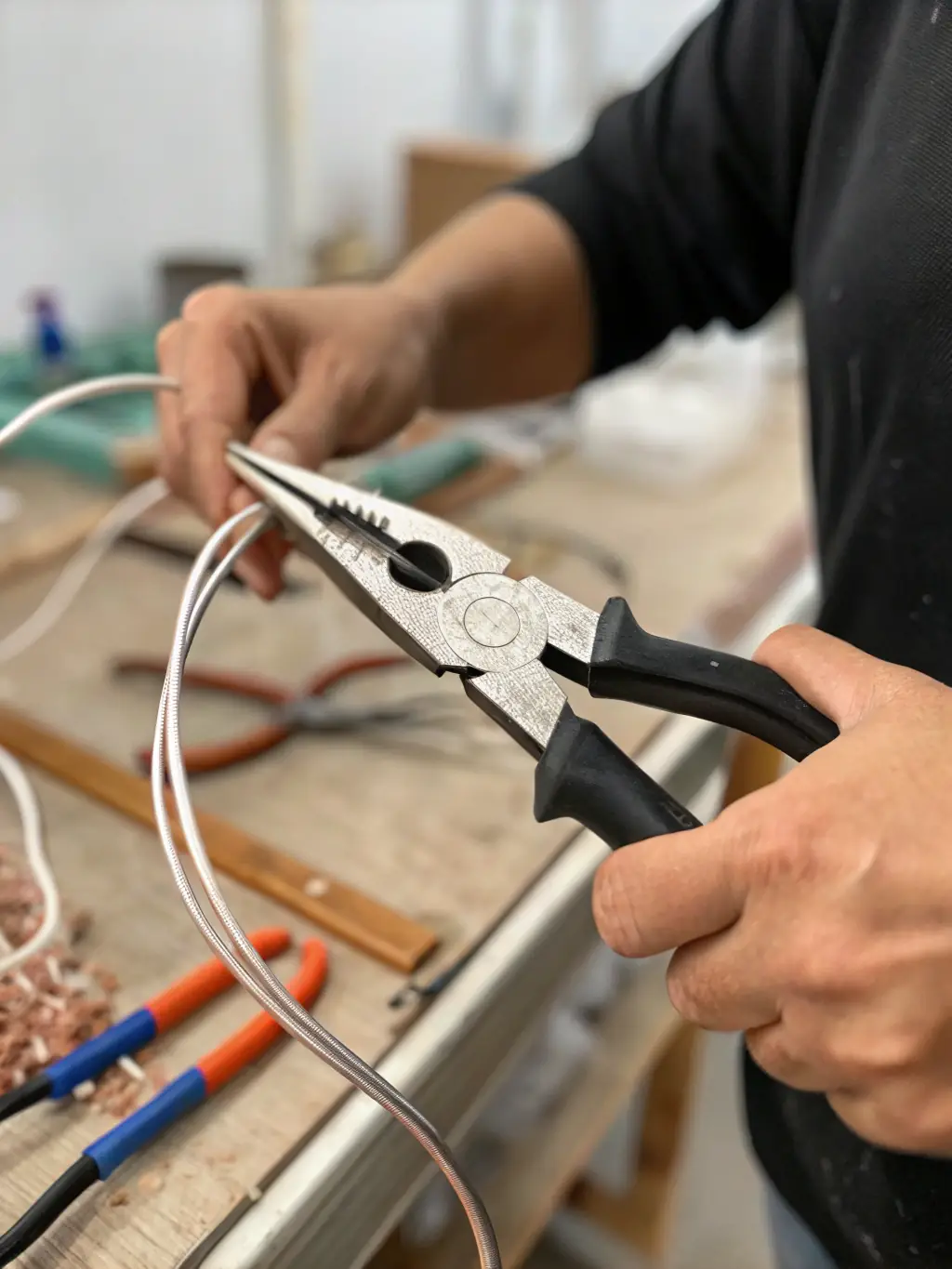 A worker easily bending and shaping galvanized wire, showcasing its flexibility and ease of use in various applications.