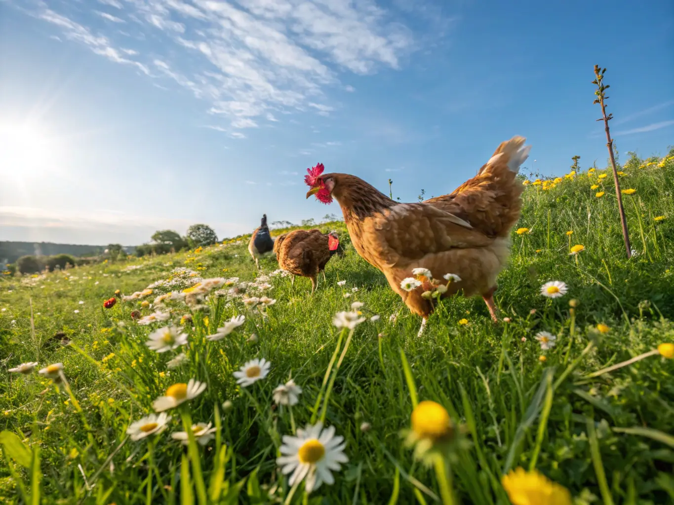 A photograph of Mutual's ASTM A390 wire mesh being used in an agricultural setting, specifically for poultry fencing, demonstrating its practical application and effectiveness.