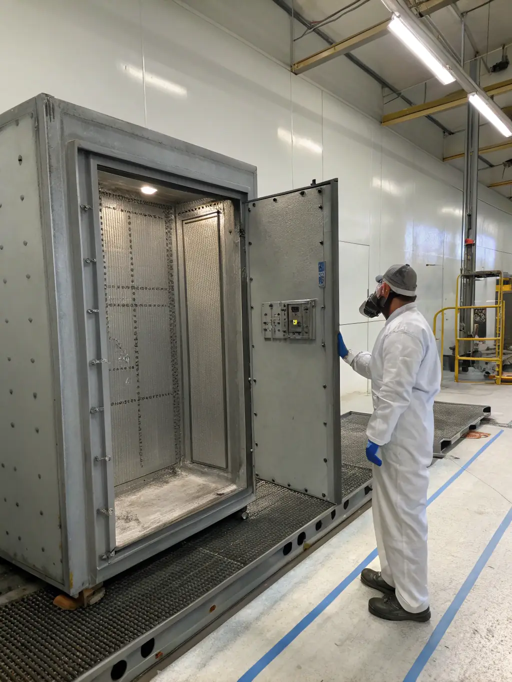 A section of expanded metal cladding undergoing a corrosion resistance test, showcasing its ability to withstand rust and environmental degradation, highlighting its corrosion resistance.