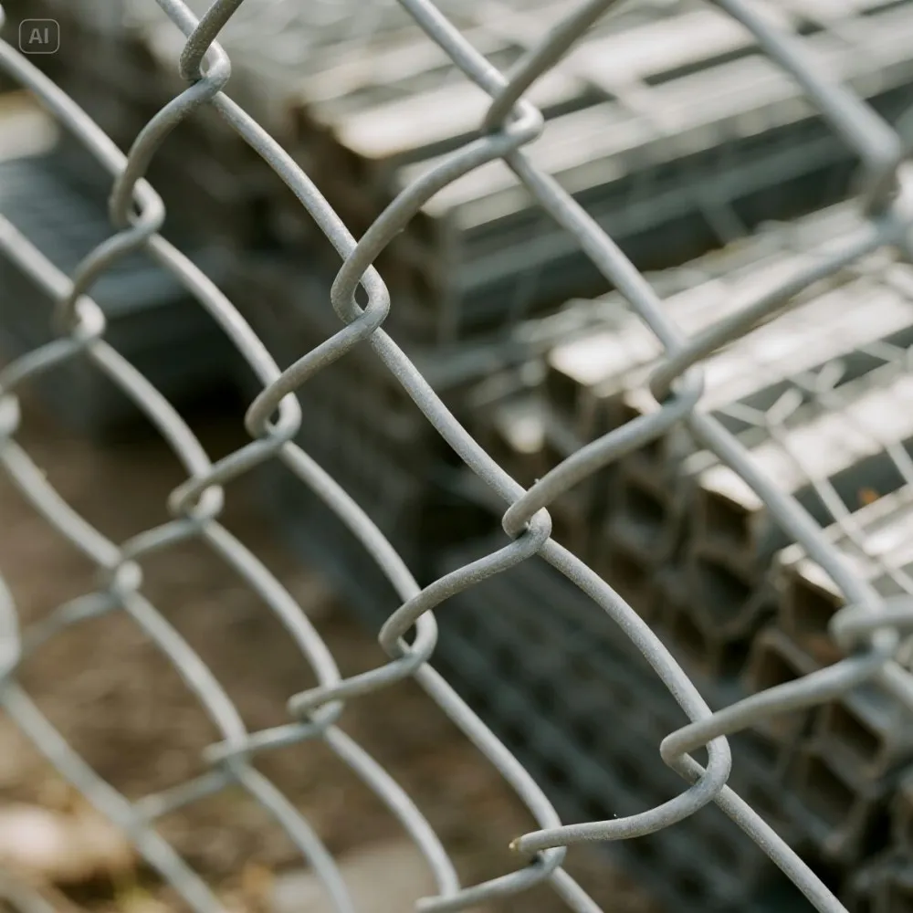 A close up shot of galvanized chain link fence