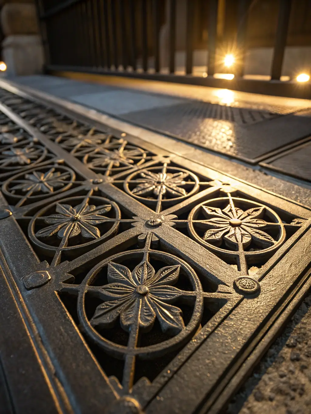 A high-resolution image of a completed metal grate, showcasing the quality and precision of MeshForge's manufacturing process. The grate should be clean, well-lit, and visually appealing.