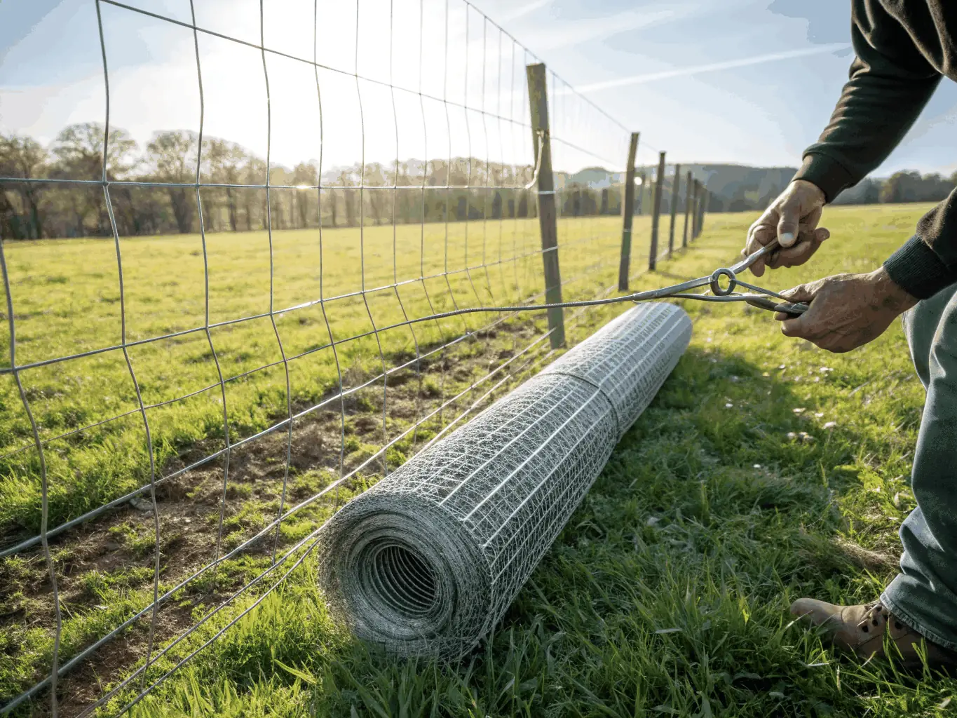 A wide shot of an agricultural setting where Mutual Metal's wire mesh is used to create protective enclosures for crops, demonstrating its effectiveness in safeguarding against pests and weather.
