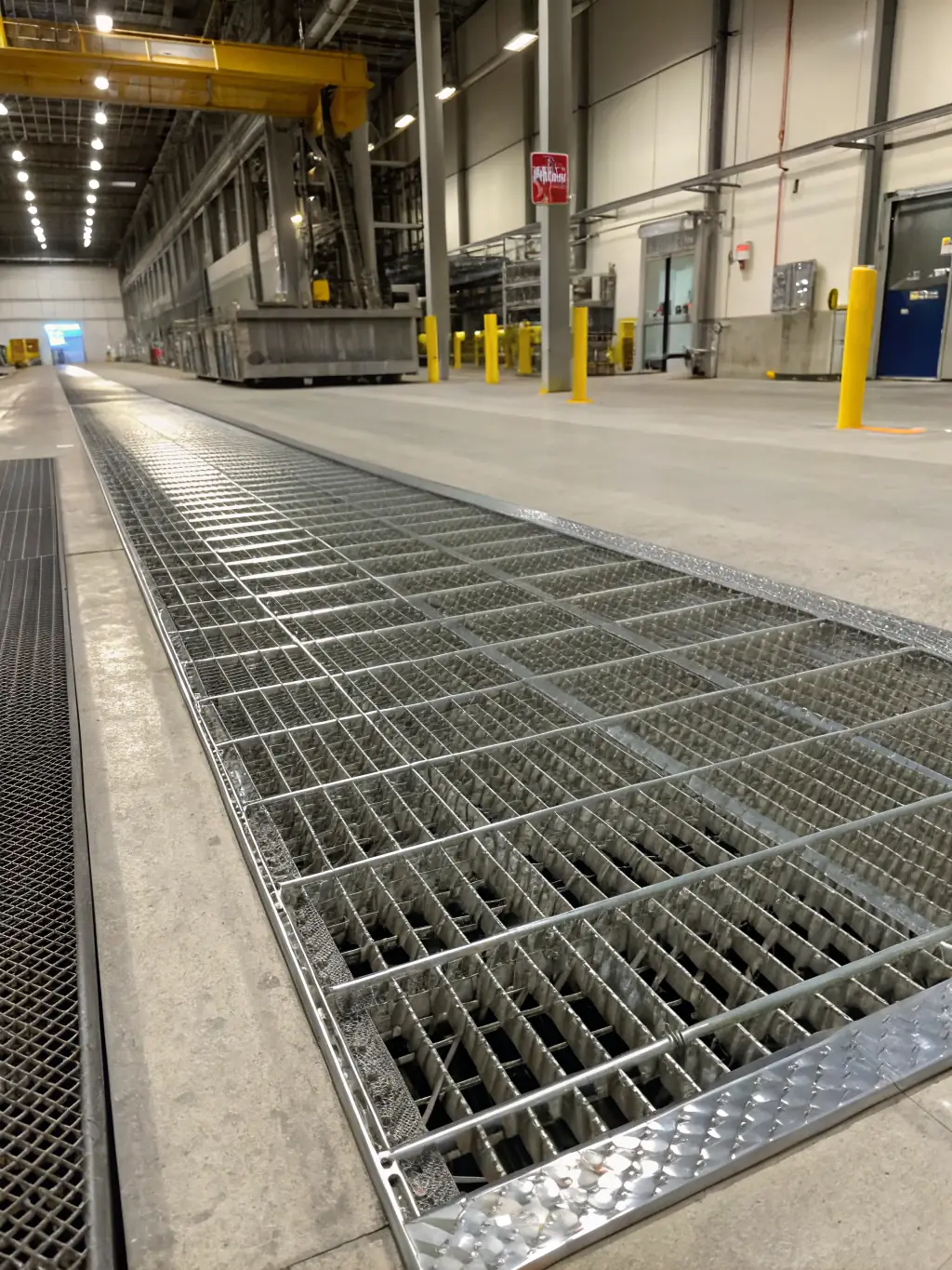 A heavy-duty industrial platform constructed with MutualMetal's bar grating, providing a safe and durable walking surface.