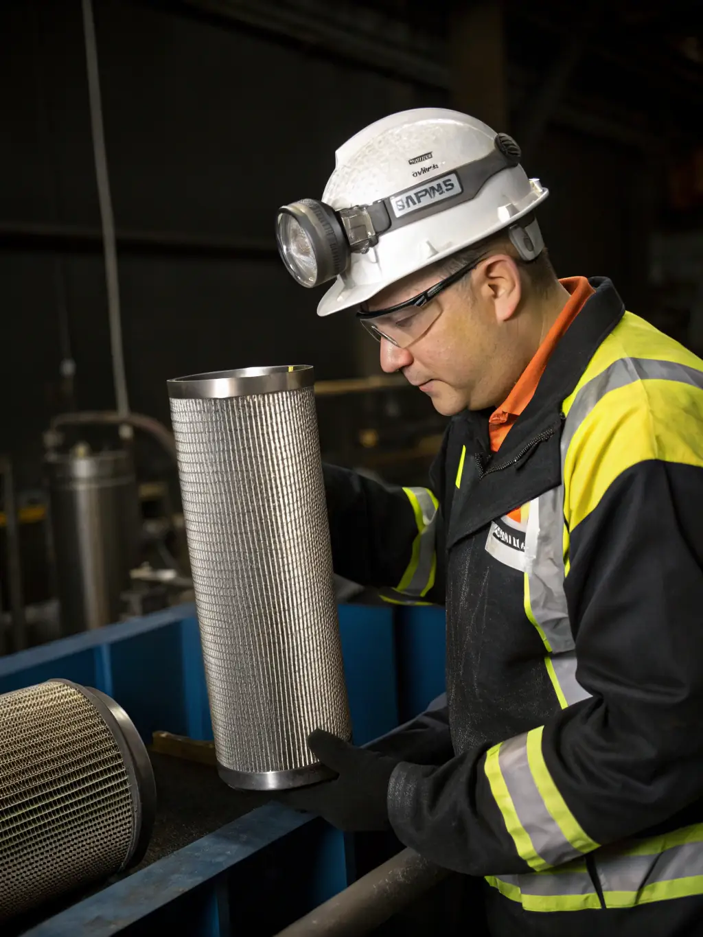 A high-resolution image of MutualMetal's quality control process, showing a technician inspecting wire mesh with precision instruments in a clean, modern factory setting.