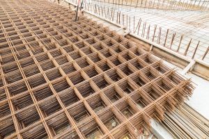 Concrete metal mesh reinforcement at construction site