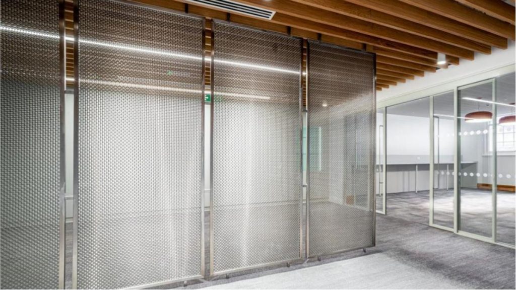 Decorative woven mesh used in office partition design