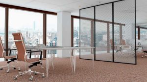 Decorative woven wire mesh used in a modern commercial interior(1)
