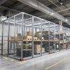 Large logistics warehouse with welded mesh partition system