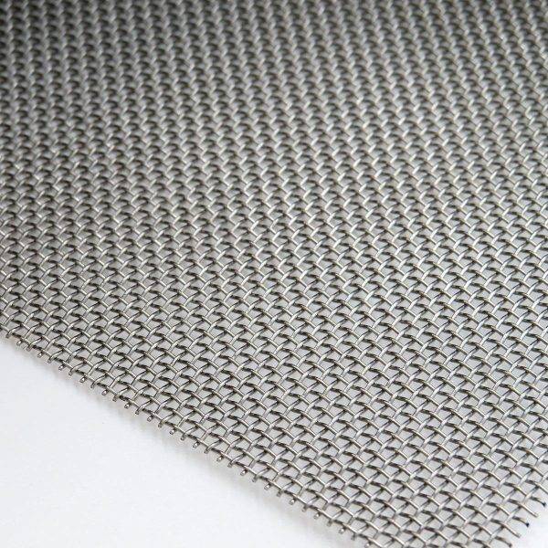 Close-up of galvanized steel plain weave wire mesh for construction use.