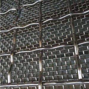 Close-up of stainless steel crimped wire mesh for screening applications.