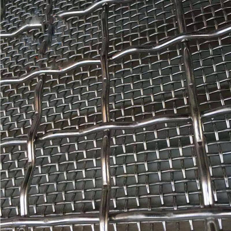 Close-up of stainless steel crimped wire mesh for screening applications.