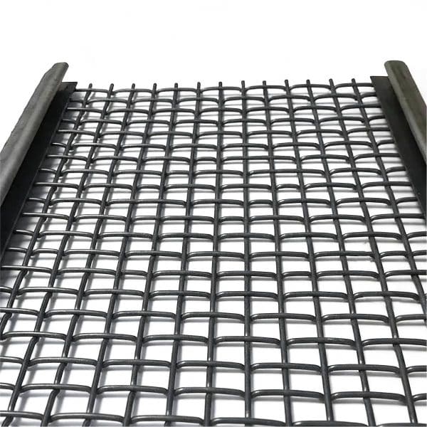 Heavy-duty manganese steel crimp wire mesh for mining screening applications.