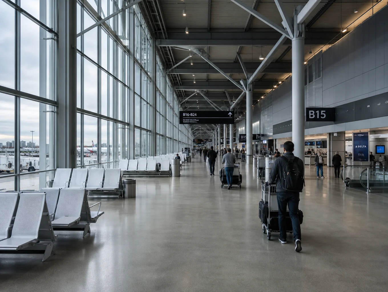 Industrial metal grating and perimeter panels at an airport facility