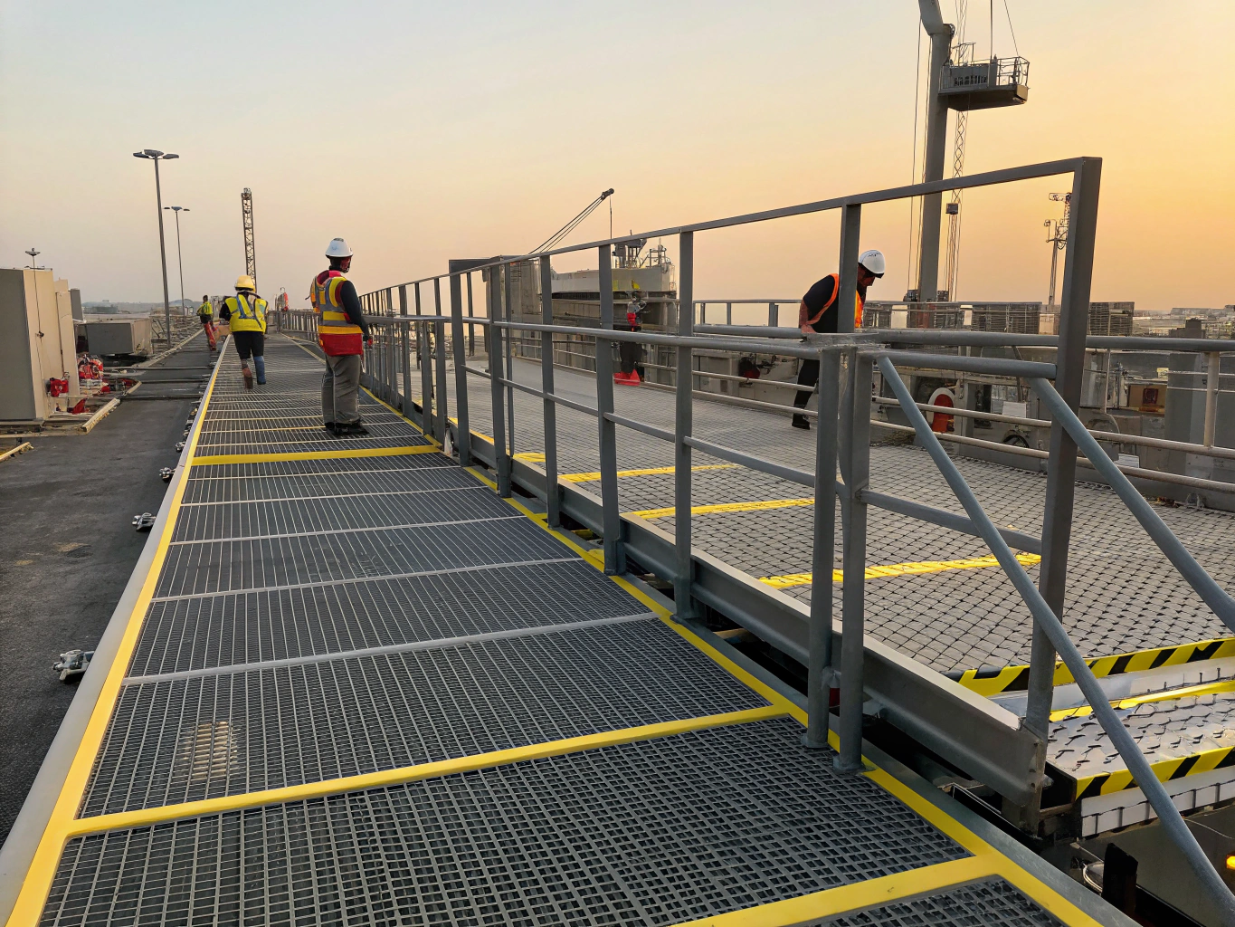 Steel bar grating installed on a bridge maintenance walkway