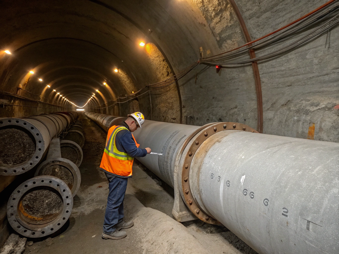 Trench drainage and ventilation grates inside a transit tunnel