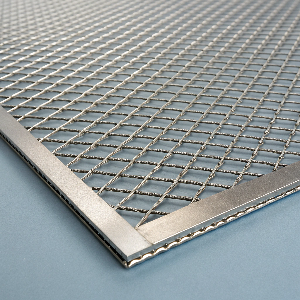 Expanded metal diamond mesh panel pattern detail