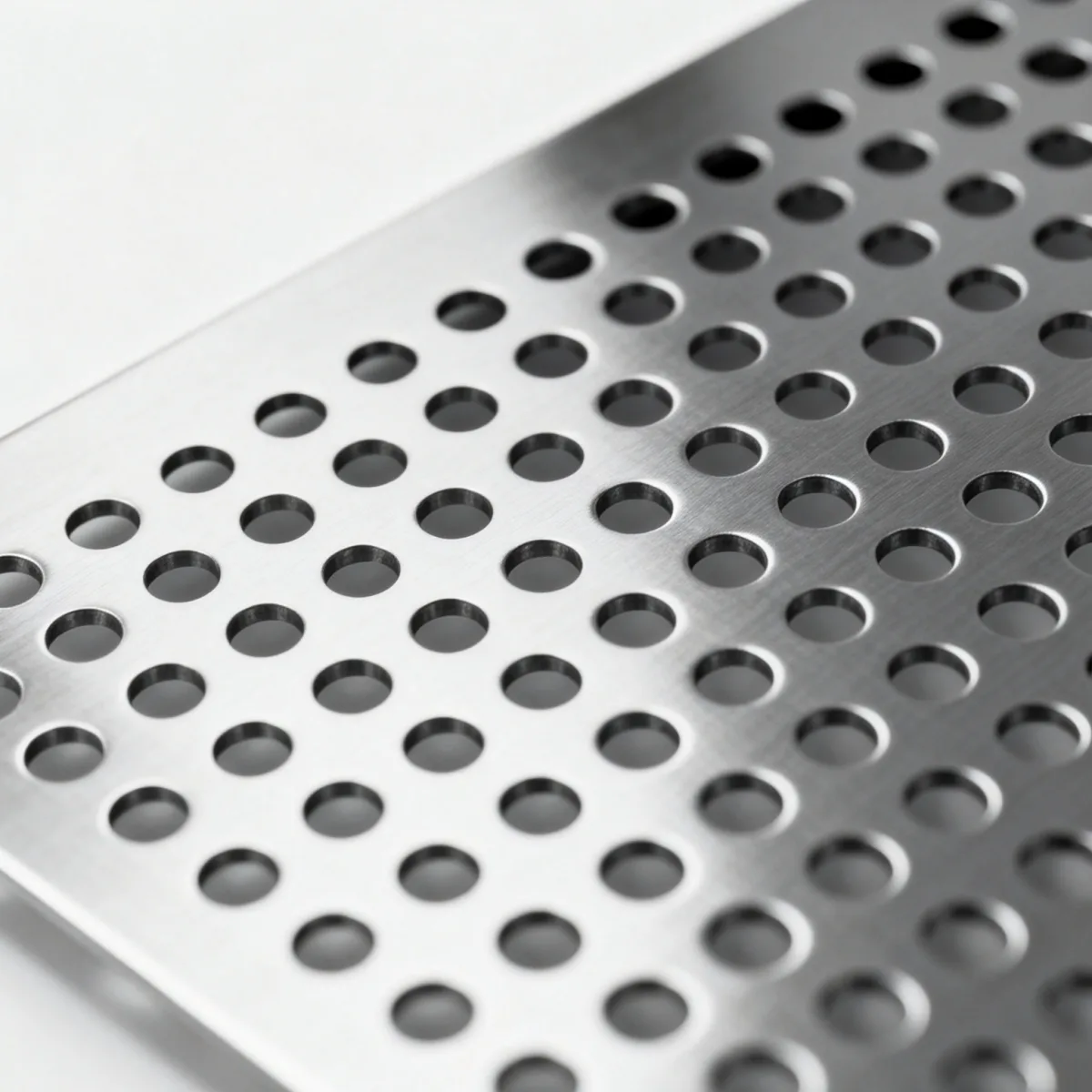 Precision perforated stainless steel sheet with round staggered hole pattern