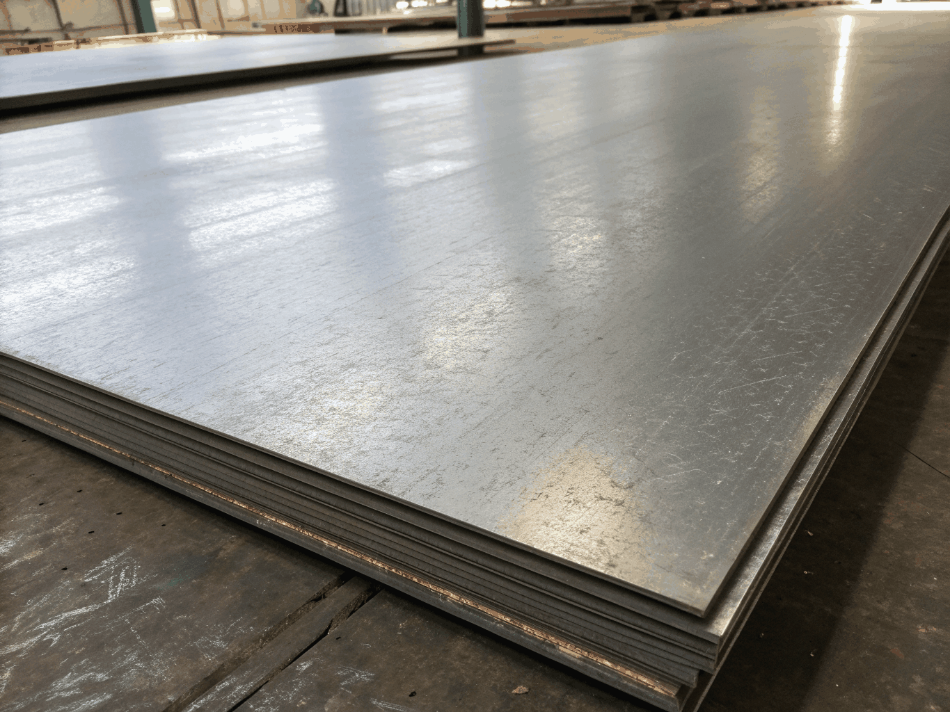 Two-bar raised pattern steel floor plate detail showing parallel traction ribs